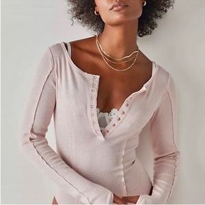 Free People Pink Henley Bodysuit